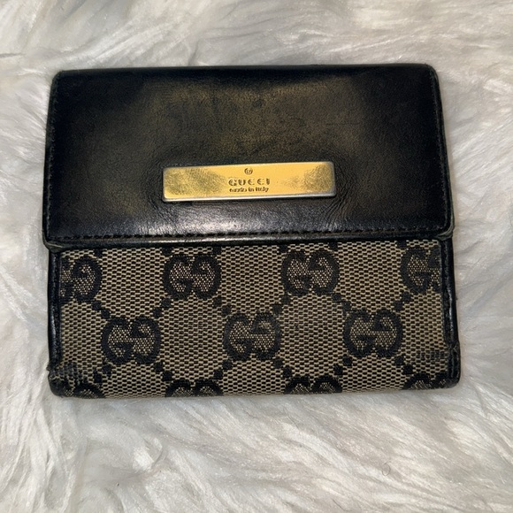 Auth GUCCI GG Canvas Bifold Wallet Purse Black Hardware Gold Unisex GUC - Picture 5 of 14